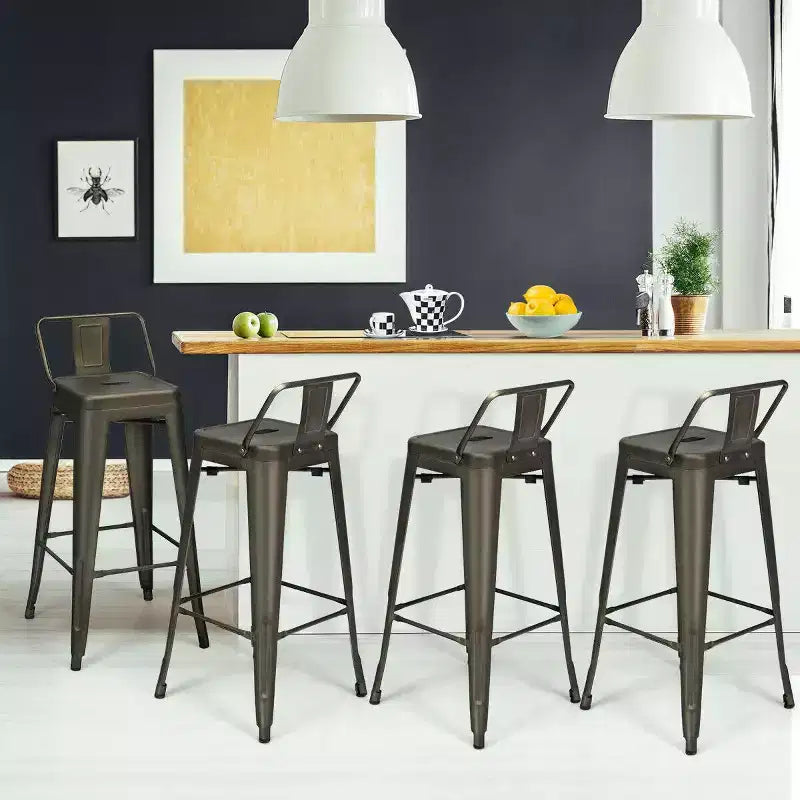 Costway Set of 4 Metal Bar Stools 30 Bar Height Barstools Industrial W/ Low Back Steel
