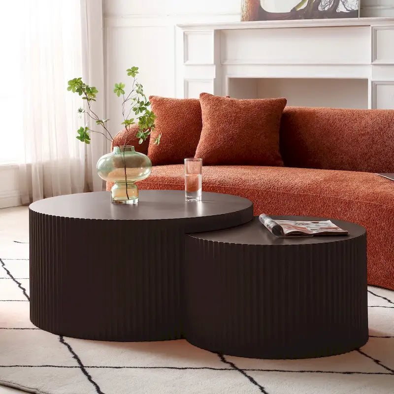 Modern Glam Round End Nesting Coffee Table Set for Living Room (Set of 2) No Assembled