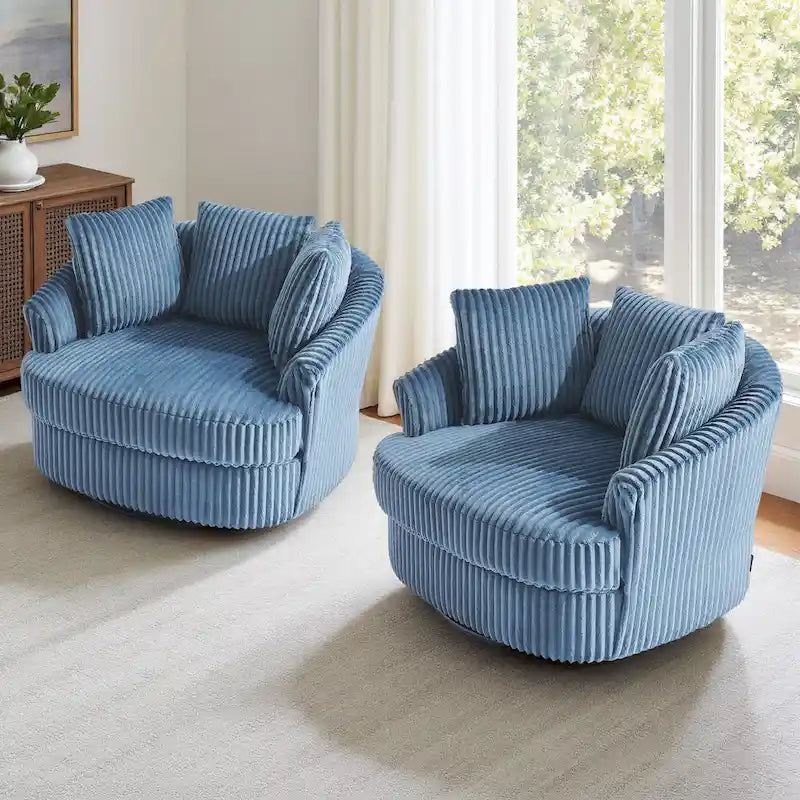 DREAMSIDEA 2 Set Recessed Arm Slipcovered Swivel Barrel Chair