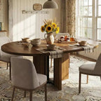 47-63 Extendable Round Dining Table for 4-8, Farmhouse Wood Expandable Kitchen Table with Metal Frame, Oval Space Saving for Apartment, Retro Gray