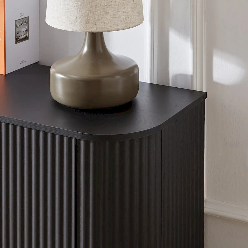 Sideboard Storage Cabinet TV Stand with wave pattern Buffet Cabinet Wooden Vertical Striped Cabinet