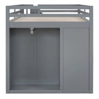 Gray Full Size Wood Loft Bed with Wardrobes, Drawers and Storage Staircase