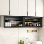 Grey Metal Floating Mounted Glass Kitchen China Cabinet