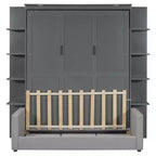 Whisen Modern Design Wood Frame Queen Size Murphy Bed Wall Bed with Sofa and Shelves