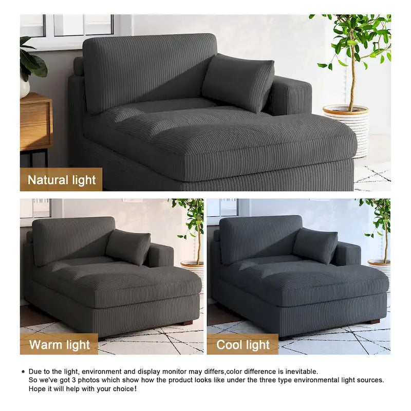 Oversize Corduroy Chaise Lounge Modular Sectional Sofa with Pillow