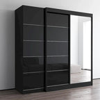 2-Door Wardrobe with Mirror, Glass Front, 2-Person (Gray / Black / White)