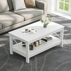 Farmhouse Coffee Table with Storage 2-Tier Center Table for Living Room
