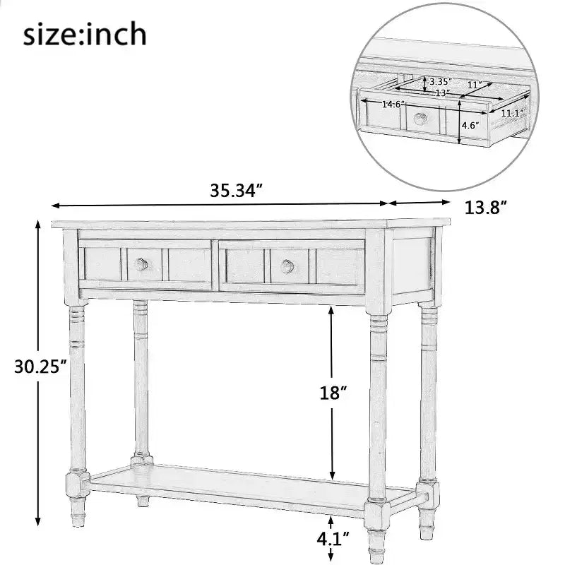 The Misty Moon Daisy Series Console Table Traditional Design with Two Drawers and Bottom Shelf (Espresso)