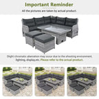 Outdoor Rattan Sectional Sofa Set with Adjustable Table & Recliners