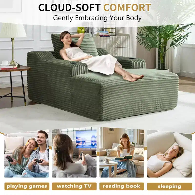 67 Chaise Lounge Chair, Indoor Sleeper Sofa Bed with 2 Pillows, Boneless Single Sofa Couch for Living Room, No Assembly Required