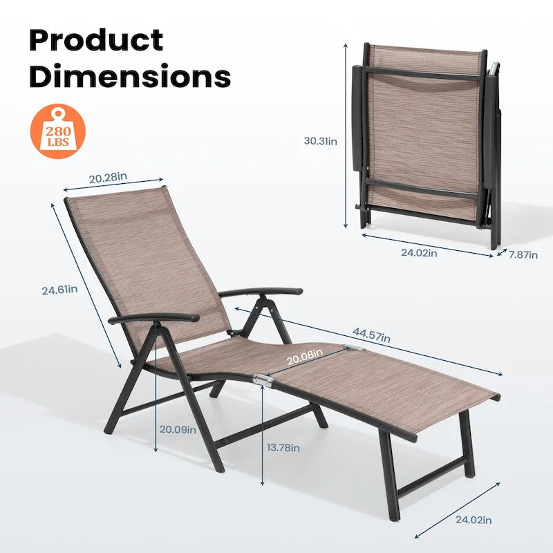 Pellebant 2PCS Adjustable Aluminum Patio Chaise Lounge Chair - N/A