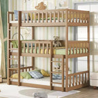 Triple Twin Bunk for Kids, Twin over Twin over Twin Detachable Bunk Bed with Ladder and Guardrail, Separate into 3 Beds