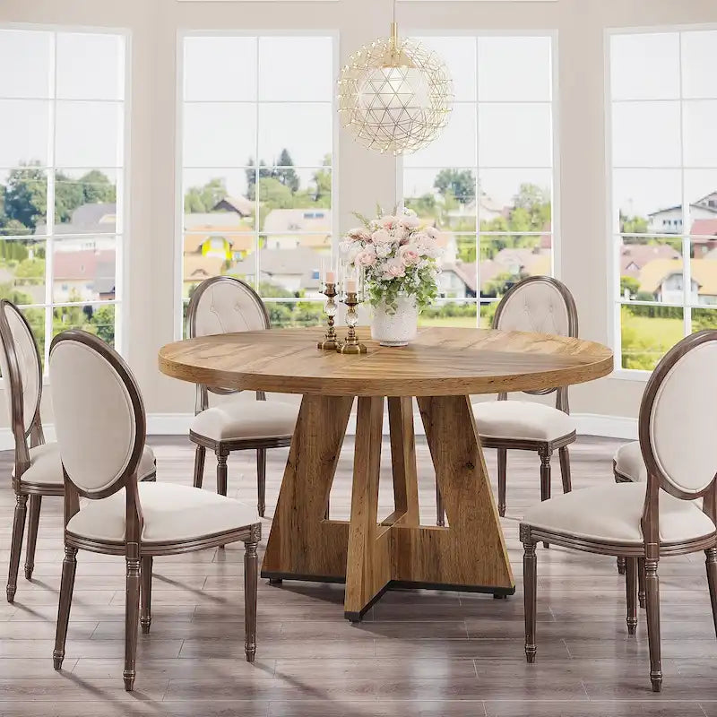 47 Inch Round Dining Table for 4, Wood Kitchen Dinner Table for Kitchen Dining Living Room - N/A