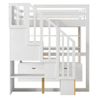Natural+White Full Solid Wood Loft Bed with Desk & Drawers