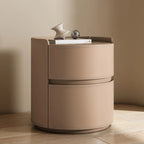 Modern Leather Tray Round 2-Drawer Nightstand