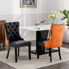 High Back Dining Chairs Set of 2, Upholstered PU Leather Kitchen Chairs Side Chair with Rear Handle Wood Legs