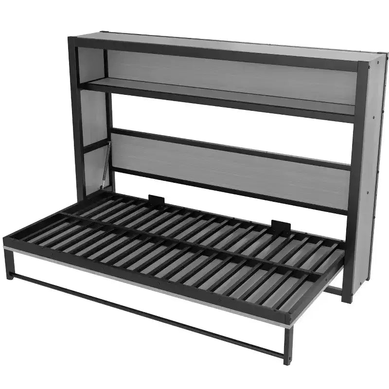 Twin Size Murphy Bed with Shelves, Metal Wall Bed with Foldable Design for Small Space