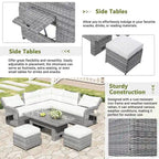 Outdoor Rattan Sectional Sofa Set with Adjustable Table & Recliners