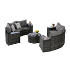 11-Piece Outdoor Half-Round Modular Sectional Sofa Set with Tempered Glass Coffee Table and 4 Side Table
