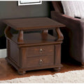 HomeRoots 26  Brown Solid Wood Square End Table With Two Drawers And Shelf - 26 X 26 X 28