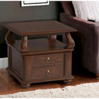 HomeRoots 26  Brown Solid Wood Square End Table With Two Drawers And Shelf - 26 X 26 X 28
