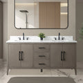 Vanity Art 72 Double Sink Bathroom Vanity Cabinet with Engineered Marble Top