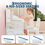Kids Study Desk & Chair Set with Storage, Kids Study Desk with Hutch and Tiltable, Wooden Children Table with Storage Cabinet for 3-8 Years Old