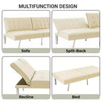 Tufted Split Back Futon Sofa Bed, Convertible Sofa bed with Chrome Legs