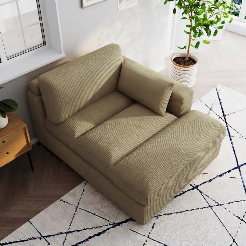 Oversize Corduroy Chaise Lounge Modular Sectional Sofa with Pillow