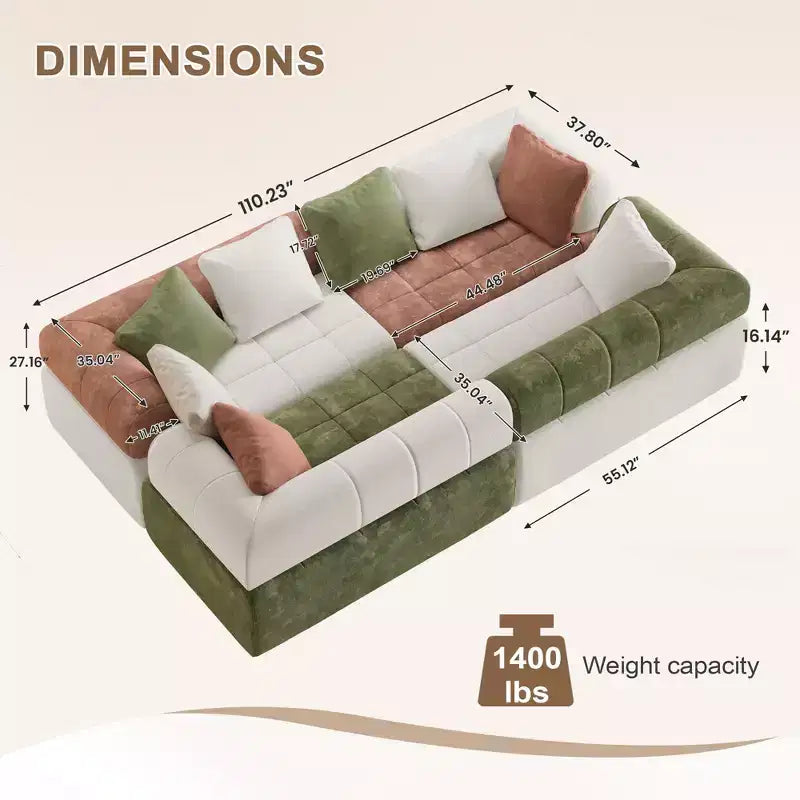 110.23 in. W Colorblock Modular 4-Seater Chenille Sofa with Curved Armrests