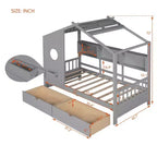 Whisen Twin Size House Bed & Kids Bed, Playhouse Bed with 2 Drawers, Storage Shelf