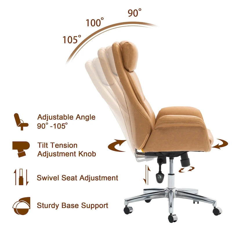 Glitzhome 48-inch Mid-century Adjustable Swivel Faux Leather Office Chair