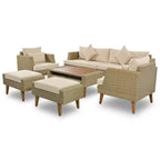 Whisen 6-Pieces All Weather PE Wicker Sofa Set, Outdoor Rattan sofa With Double Cushions