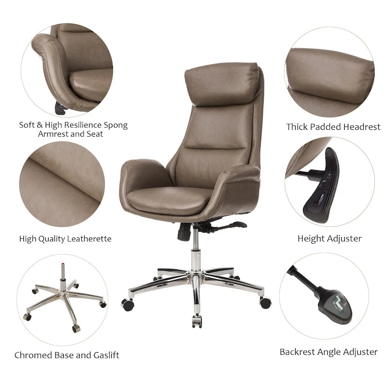 Glitzhome 48-inch Mid-century Adjustable Swivel Faux Leather Office Chair
