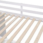 Teddy Fleece Full Size Loft Bed with Storage Shelf and Drawers, Wooden High Loft Bed with Versatile Desk for Bedroom