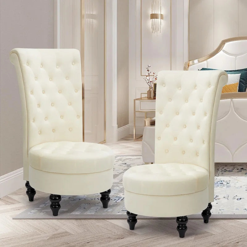 AVAWING Set of 2 Throne Royal Chair Thick Padding and Rubberwood Legs