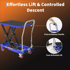 Hydraulic Lift Table Cart,330lbs Capacity 50 Lifting Height , Non-Slip Pad, 4 Wheels & Reflective Strips,for Material Handling & Transportation