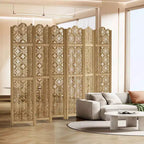 Carved Room Divider Folding Screen Room Divider with Copper Coin Pattern for Home Office Garden Terrace Paulownia Wood