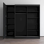 2-Door Wardrobe with Mirror, Glass Front, 2-Person (Gray / Black / White)