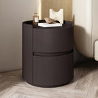 Modern Leather Tray Round 2-Drawer Nightstand