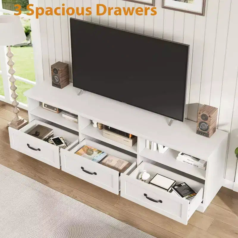 70 Mid-Century Modern Entertainment Center with Storage Drawer & Open Shelves