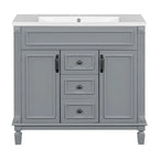 36 Modern Bathroom Vanity with Top Sink and Mirror Cabinet,2 Doors and 2 Drawers