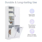 Bathroom Storage Cabinet with Doors and Drawers Tilt-Out Laundry Hamper Multiple Storage Space Freestanding Style