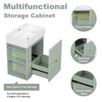 Bathroom Vanity with Ceramic Sink, MDF Storage Drawer, Side Shelf & Golden Handle