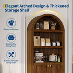 72 Tall Arched Cabinet, 5 Tier Arched Bookshelf with Double Doors & Adjustable Shelf, Wooden Bookcase with Storage for Home Office