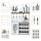 Grey 3-Tier Industrial Wine Bar Cabinet (12+ Bottles)  36H x 24W x 15D, Detachable Rack, 9 Glass Holders & Adjustable Shelves for Home/Bar