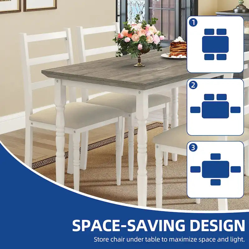 Moasis Farmhouse Dining Table Set with 4 Chairs Rectangular Dining Set Roman Column Style Kitchen