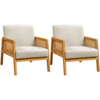 Yaheetech Set of 2 Upholstered Accent Chairs with Rattan Sides for Living Rooms, Bedrooms