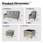HOMLUX 6 PCS Patio Wicker Conversation Set 3-Seat Sofa with Cushion, Rattan Chairs, Ottomans, Coffee Table