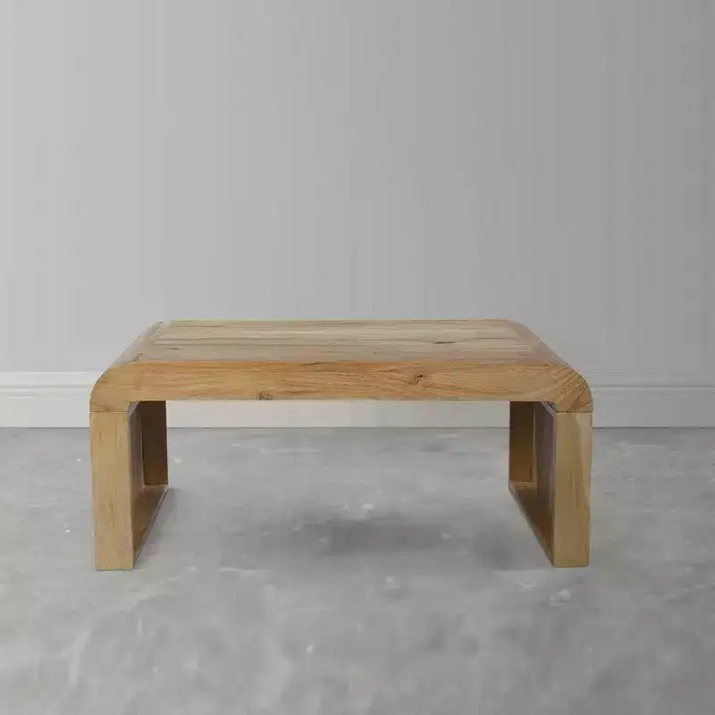 Royal Hampton Coffee Table Handcrafted Natural Acacia Wood Rectangular Curved Waterfall Top, 36 Inch
